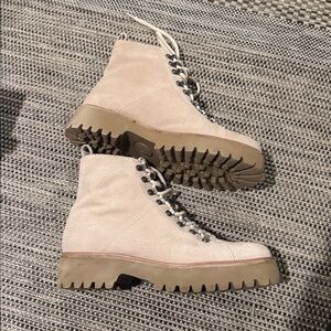 Splendid Karina suede lug platform lace up  booties with fleece tongue.